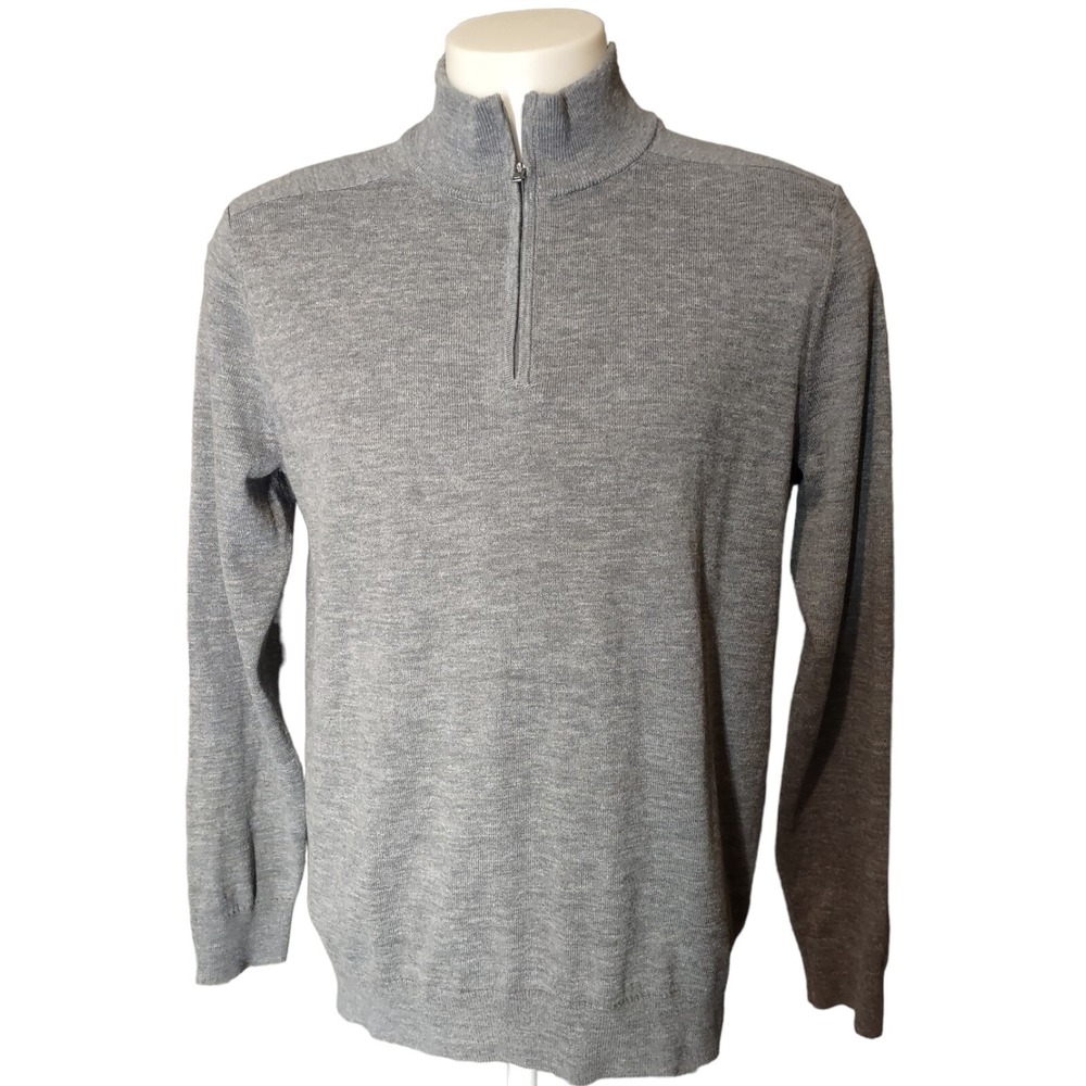 Banana Republic Sweater Mens Large Norm Core Gray Quarter Zip Mock Neck Pullover